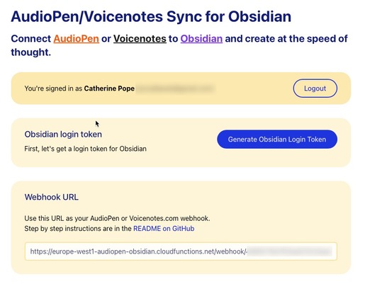 Screenshot of AudioPen-Obsidian integration settings