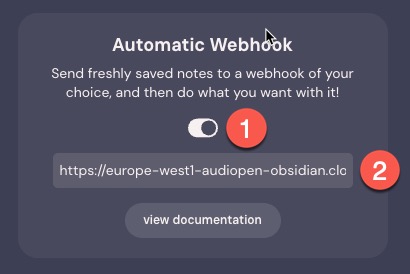 Screenshot of AudioPen integration settings