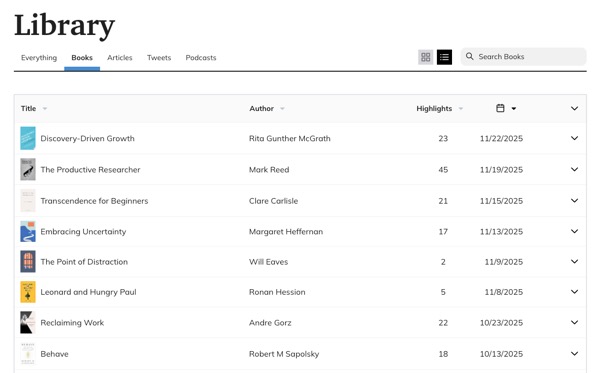 Screenshot of Readwise Library