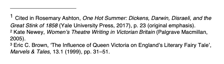 Screenshot of Word with citations in footnotes